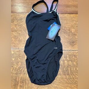 Dolphin NWT one piece women swimsuit black chlorine resistant fabric sz 36 or 10